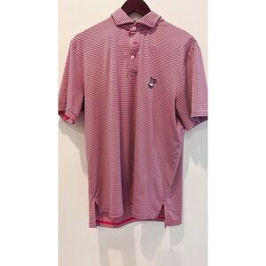 RLX Ralph Lauren Mens Striped Golf Polo Shirt Red White Blue 1924 Swan Logo M